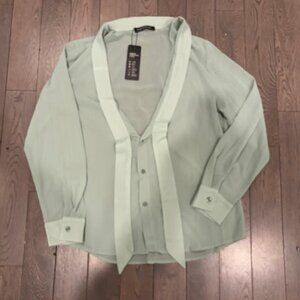 Incerun Green Sheer Shirt with tie